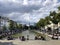 Brussels, Belgium - June 15, 2019: Jules Anspach fountain and Quai aux Briques in a bright cloudy day of summer