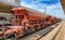 Brussels, Belgium - June 2019: Freight train at the platform Inside the Brussels-North Train Station.