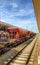 Brussels, Belgium - June 2019: Freight train at the platform Inside the Brussels-North Train Station.