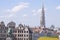 Brussels, Belgium. Town Hall tower, City hall with Statue du Roi Albert 1er