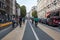 Brussels Capital Region, Belgium - Cyclists at the Dansaert street during car free sunday