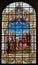 Brussels - Jesus gives the keys of kingdom of heaven. Windowpane from Saint John the Baptist church.