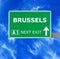 BRUSSELS road sign against clear blue sky