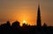 Brussels - Silhouette from Monts des Arts in sunset
