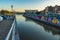 Brusselsâ€“Charleroi Canal in Brussels city at sunset, Brussels, Belgium