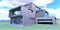 A brutal concept of a futuristic country cottage with a metal facade. View of the porch and garage. Natural gray granite as paving