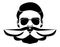 Brutal elegant bearded man face in sunglasses. Vector hipster character. Fashion silhouette, avatar, emblem, logo with moustached