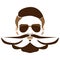 Brutal elegant bearded man face in sunglasses. Vector hipster character. Fashion silhouette, avatar, emblem, logo with moustached