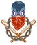 Brutal gangster emblem or logo with aggressive skull baseball bats design elements, vector anarchy crime or terrorism retro style