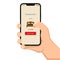 Brutal human hand holding smartphone with hotel reservation application ui flat style illustration