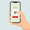 Brutal human hand holding smartphone with shopping application ui flat style illustration