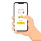 Brutal human hand holding smartphone with taxi application ui flat style illustration