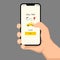 Brutal human hand holding smartphone with taxi application ui flat style illustration
