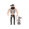 Brutal man walking his poodle pet dog vector Illustration on a white background