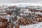 Bryce Canyon panorama, trees and hoodos, covered with snow