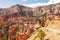 Bryce Canyon - Peek a boo hiking trail with scenic view of massive steep hoodoo sandstone rock formation towers in Utah, USA