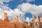 Bryce Canyon - Peek a boo hiking trail with scenic view of massive steep hoodoo sandstone rock formation towers in Utah, USA