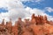 Bryce Canyon - Peek a boo hiking trail with scenic view of massive steep hoodoo sandstone rock formation towers in Utah, USA