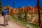 BRYCE CANYON, UTAH, JUNE, 07, 2018: Unidentified people taking pictures of of pinyon pine tree forest in Bryce Canyon