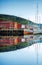 Bryggen street with boats in Bergen, UNESCO World Heritage Site, Norway