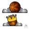 Bsketball ball with golden crown and city behind. Sport logo for any streetball team or competition isolated
