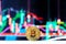 btc concept. close-up bitcoin coin on the background of cryptocurrency chart.