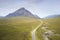 Buachaille Etive Mor aerial view of West Highland Way walk path Scotland