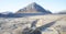 Buachaille Etive Mor aerial view in winter frost barren empty moor landscape and A82 road bridge popular for Scottish tourism Glen