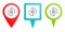 bubble chat, refresh, pin icon. Multicolor pin vector icon, diferent type map and navigation point