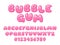 Bubble gum font. Pink sweet candy latin alphabet, kids letters and numbers, cartoon funny chubby glossy abc, childish