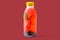 Bubble gum lemonade with currants, lime, mint, bubble gum syrup, ice, soda water on red background for food delivery website 1