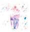 Bubble gum milkshake pink and blue watercolor illustration