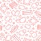 Bubble gum seamless pattern with flat line icons. Chewing candy in stick, pads, bubblegum pack vector illustrations