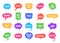 Bubble labels. Abstract doodle speech bubbles with different phrases, text labels and empty thought clouds modern vector