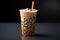 Bubble milk tea or coffee with black boba straw. AI Generated