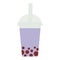 Bubble Tea with blueberry berries. Milk Cocktails in plastic cup, tubule, pastel colors on white background. Vector