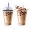 Bubble tea. Bubbles milk drinks with black tapioca, delicious milkshake, sweet liquid dessert with balls, popular asian