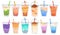 Bubble Tea or Coffee Drinks. Delicious drinks in plastic cups with a tube. Milkshakes with coffee and tea in a cafe