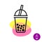 Bubble tea colorful logo. Milk tea cup symbol with tapioca pearl balls and straw.