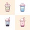Bubble tea cup design collection, Pearl milk tea, Taiwan milk tea,Yummy drinks, coffees and soft drinks with doodle