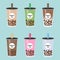 Bubble tea or Pearl milk tea set vector illustration