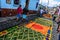 Bubbles blow over colorful Lent carpets, Antigua, Guatemala