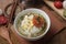 Bubur Ayam or Indonesian Chicken Porridge with Soup