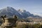 Bucegi Mountains, seen from Cantacuzino Palace yard