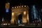 Bucharest Arch of Triumph in the night and Christmas lights