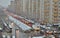 Bucharest congested road traffic due to the snow deposited