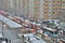 Bucharest congested road traffic due to the snow deposited