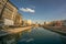 Bucharest, Dambovita river - March 27, 2014: a view over Dambovita river in a clear spring day