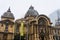 Bucharest historical building. Panoramic view of CEC Palace Palatul CEC, landmark of Old Town Bucharest, Romania, 2020