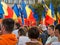 Bucharest/Romania - 09.19.2020: Many people with Romanian flags in their hand protesting against wearing face masks in schools